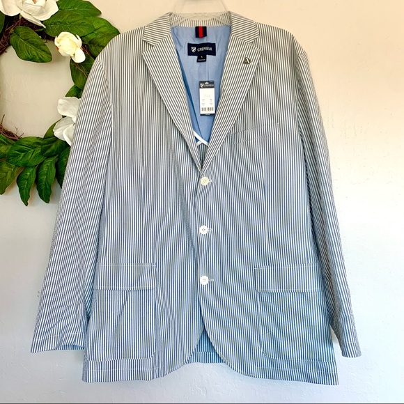 NWT Cremieux Seersucker Blue Striped Sport Coat L